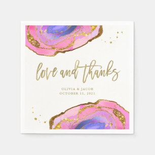 Serviette En Papier Pink Blue et Gold Geode Mariage Amour et Merci