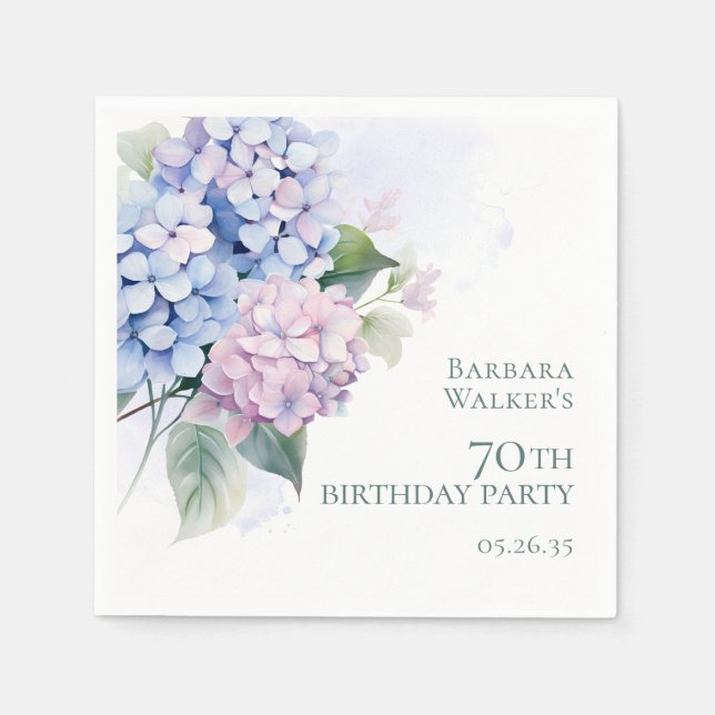 Serviette En Papier Pink Blue Hydrangeas 70e anniversaire (Devant)