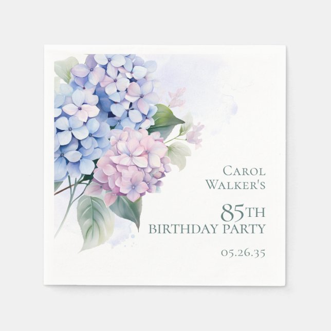 Serviette En Papier Pink Blue Hydrangeas fête du 85e anniversaire (Devant)