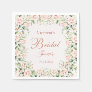 Serviette En Papier Pink Blush Floral Nom élégant Fête des mariées ros