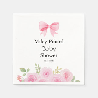 Serviette En Papier Pink Bow and Floral Baby Shower