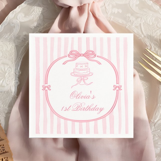 Serviette En Papier Pink Bow Girl First Birthday (Créateur téléchargé)