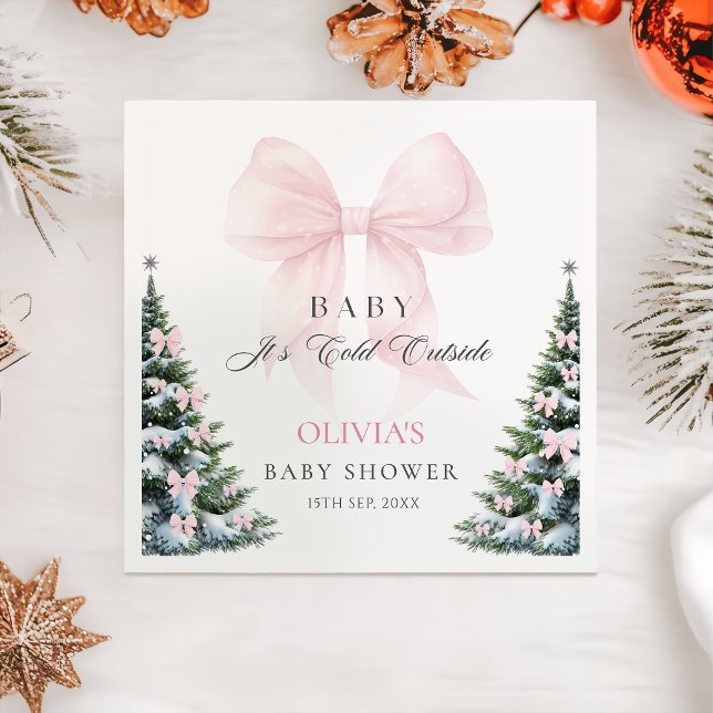 Serviette En Papier Pink Bow It's Cold Outside Baby Shower Napkins (Créateur téléchargé)