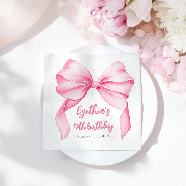 Serviette En Papier Pink Bow mignonne fête d'anniversaire (Pink Bow Birthday Napkins)