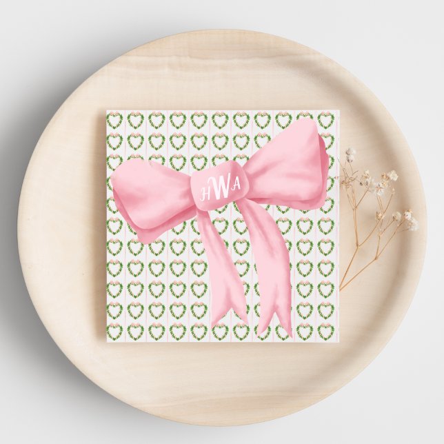 Serviette En Papier Pink Bow Monogramme Cur Wreath Napkin (Créateur téléchargé)