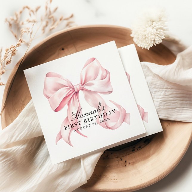 Serviette En Papier Pink Bow Napkins, Coquette Bow Cocktail Napkin (Créateur téléchargé)