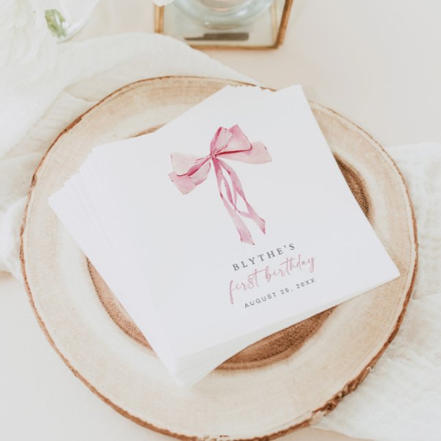 Serviette En Papier Pink Bow Premier Anniversaire Papier Napkin Girl C (Créateur téléchargé)