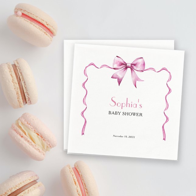 Serviette En Papier Pink Bow Ribbon Baby Shower (Créateur téléchargé)