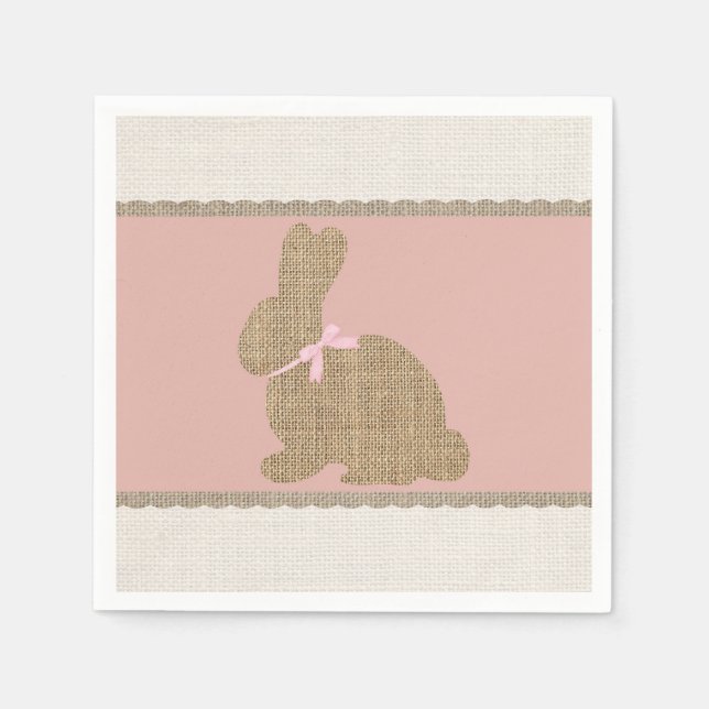 Serviette En Papier Pink & Burlap Rustic Bunny Baby shower de Pâques (Devant)