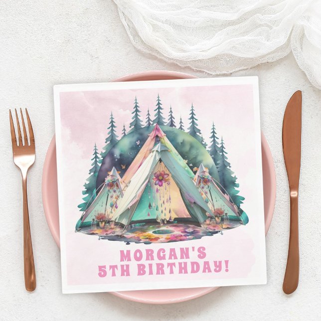 Serviette En Papier Pink Camping Slepover fête d'anniversaire (Créateur téléchargé)