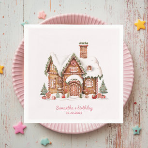 Serviette En Papier "Pink Candy Gingerbread House Anniversaire