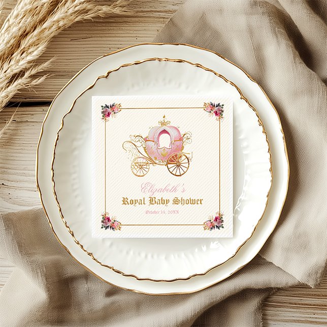 Serviette En Papier Pink Carrie Princess Fairytale Baby shower (Pink Carriage Princess Fairytale Baby Shower Napkins)