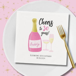 Serviette En Papier Pink Cheers à 30 ans bubbly 30e anniversaire fête