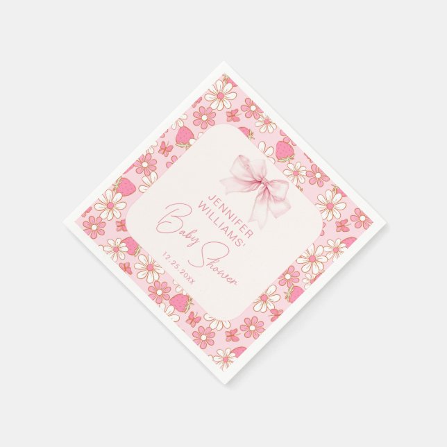 Serviette En Papier Pink Chic Berry Sweet Bow Baby Girl Douche Papier (Coin)