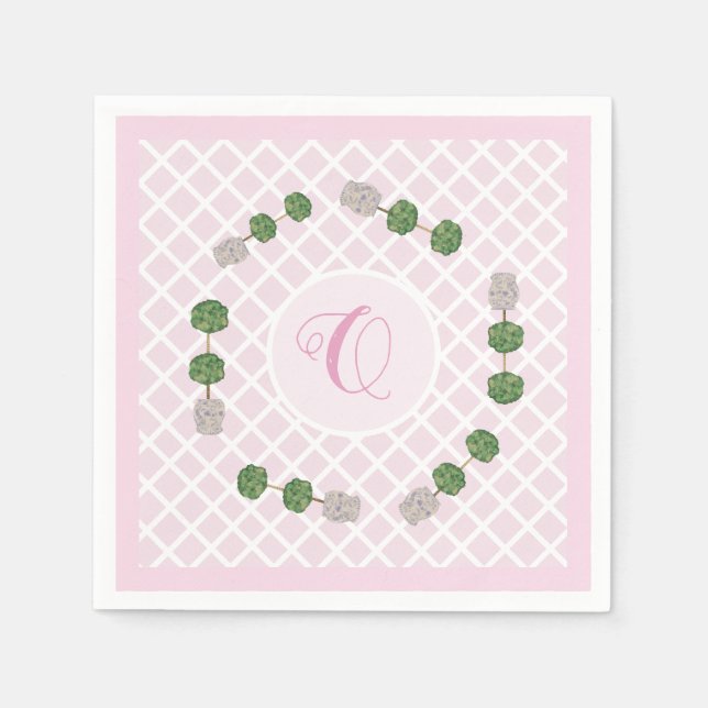 Serviette En Papier Pink Chinoiserie Ginger Jar Jars Topiary Basket Pa (Devant)