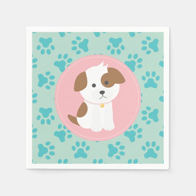 Serviette En Papier Pink Chiot anniversaire serviettes empreintes de p (Devant)