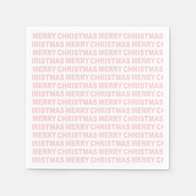 Serviette En Papier Pink clair sur la typographie de Noël blanche (Devant)