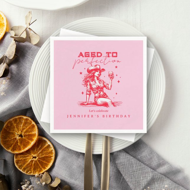 Serviette En Papier Pink Cowgirl âgée à la perfection fête d'anniversa (Créateur téléchargé)