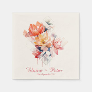 Serviette En Papier Pink Cubes&Flowers: Personalized Wedding Napkins