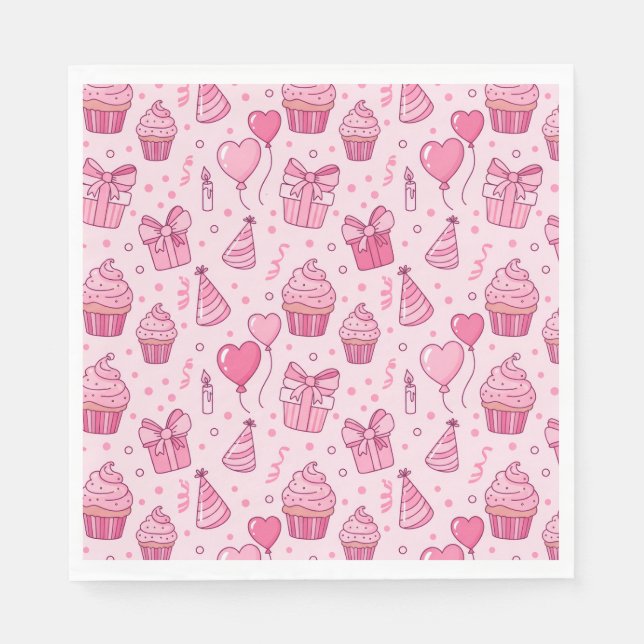Serviette En Papier Pink Cupcake Birthday Napkins (Devant)