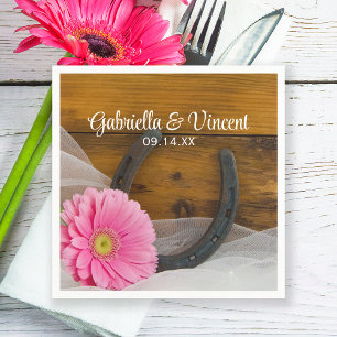Serviette En Papier Pink Daisy et Horseshoe Country Western Mariage