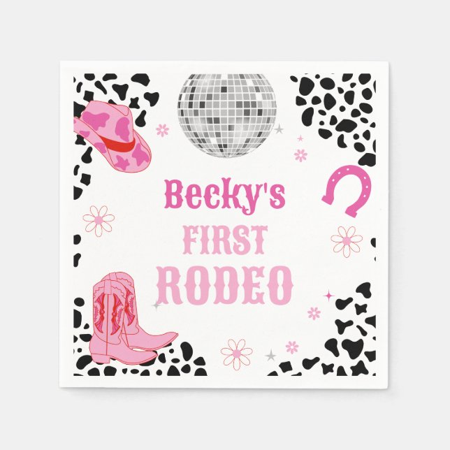 Serviette En Papier Pink Disco Premier Rodéo Wild West Girl 1er annive (Devant)