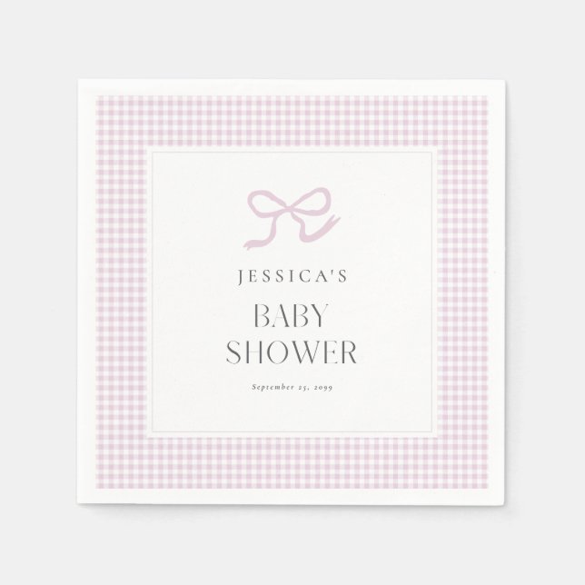 Serviette En Papier Pink En vichy Bow Baby Girl Baby shower serviettes (Devant)