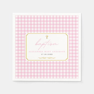 Serviette En Papier Pink En vichy Girl Baptism Minimaliste Élégant Tou