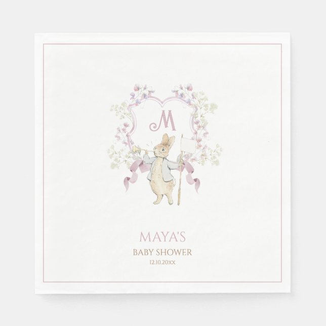 Serviette En Papier Pink En vichy Pierre le Baby shower lapin Crest (Devant)