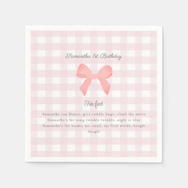 Serviette En Papier Pink En vichy Rose Bow Anniversaire Fun fact (Devant)