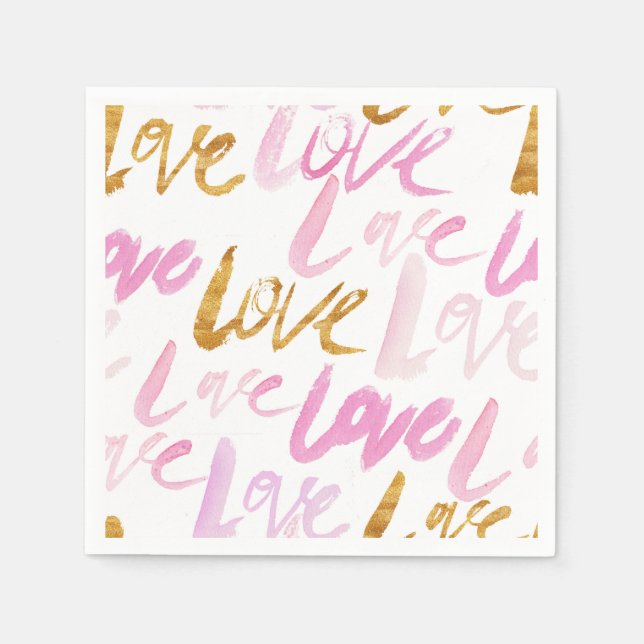 Serviette En Papier Pink et Faux Gold Foil Love Valentines Motif (Devant)