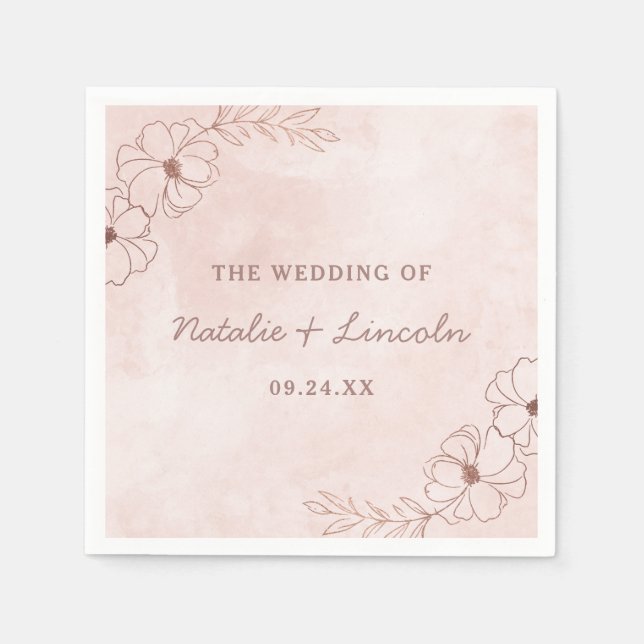 Serviette En Papier Pink et Rose or Foil Chic Mariage Monogramme (Devant)