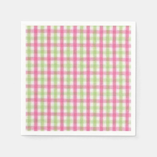 Serviette En Papier Pink et vert preppy Plaid (Devant)