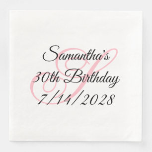Serviette En Papier Pink Fancy Monogramme 30e anniversaire