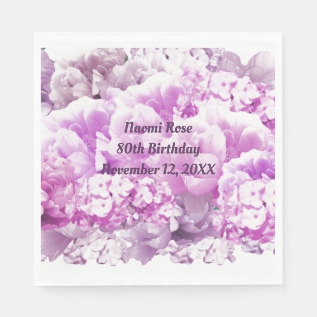 Serviette En Papier Pink Floral 80e Anniversaire Papier serviettes (Devant)