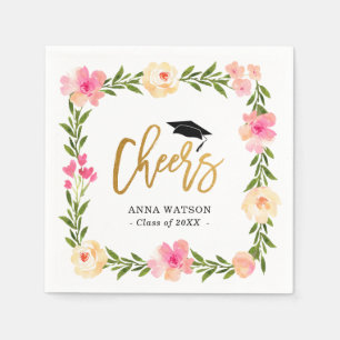 Serviette En Papier Pink Floral Gold encourage la fête de graduation p