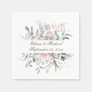 Serviette En Papier Pink Floral Script Nom Mariage Napkins