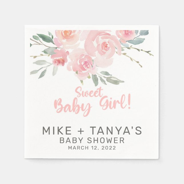 Serviette En Papier Pink floral style fille baby shower serviettes en  (Devant)