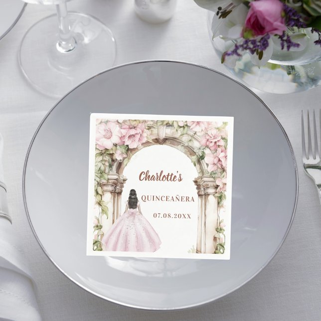 Serviette En Papier Pink florals arch dress Quinceanera (Créateur téléchargé)