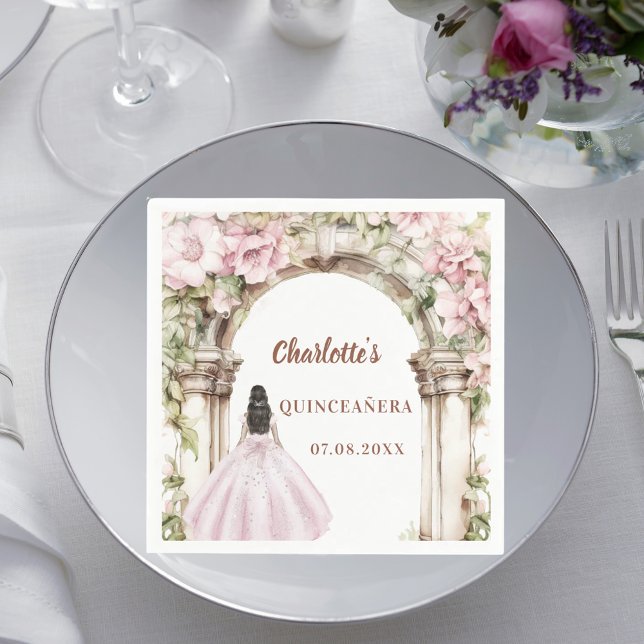 Serviette En Papier Pink florals arch dress Quinceanera luncheon (Créateur téléchargé)