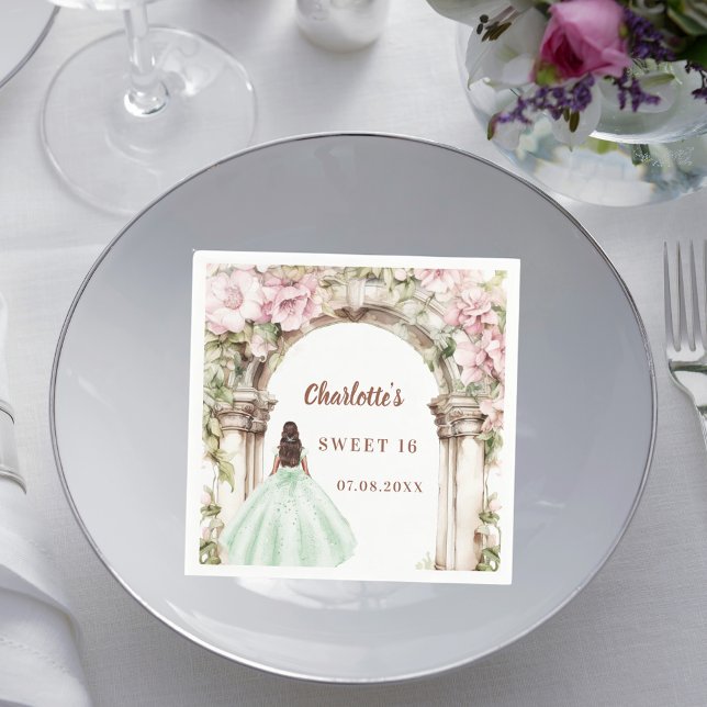 Serviette En Papier Pink florals arch green dress Sweet 16 (Créateur téléchargé)