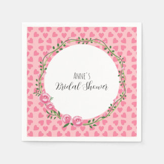 Serviette En Papier Pink flower and heart bridal shower Paper Napkin