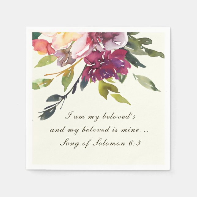 Serviette En Papier Pink foncé violet d'aquarelle florale Mariage de l (Devant)