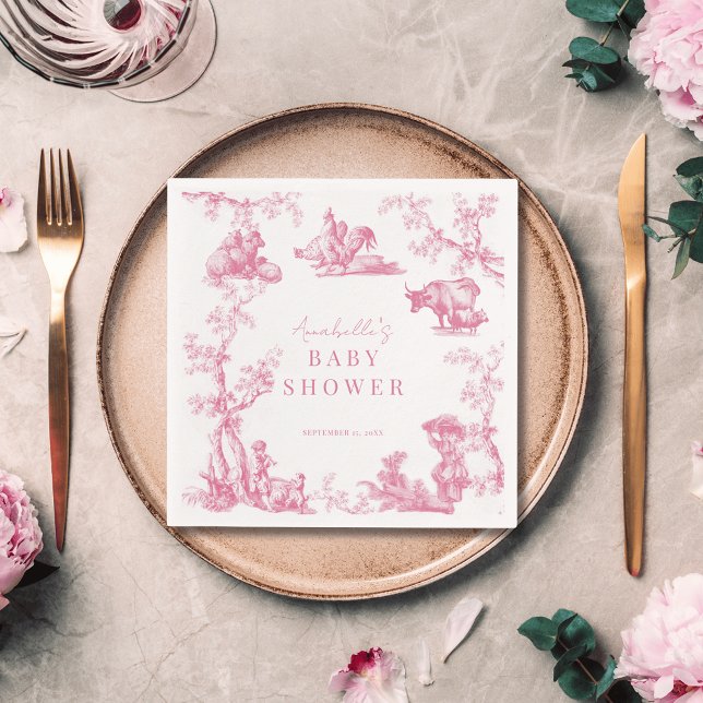 Serviette En Papier Pink French Country Farm Animal Girl Baby shower (Créateur téléchargé)