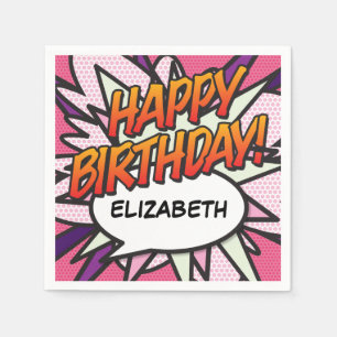 Serviette En Papier Pink Fun HAPPY ANNIVERSAIRE Personnalisé