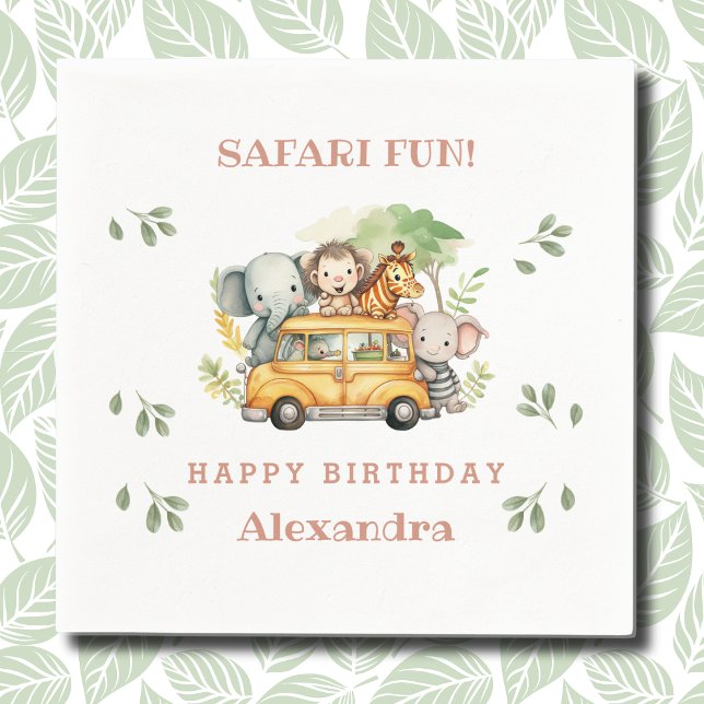 Serviette En Papier Pink Girl Safari Animaux Enfants Jungle Anniversai (Créateur téléchargé)