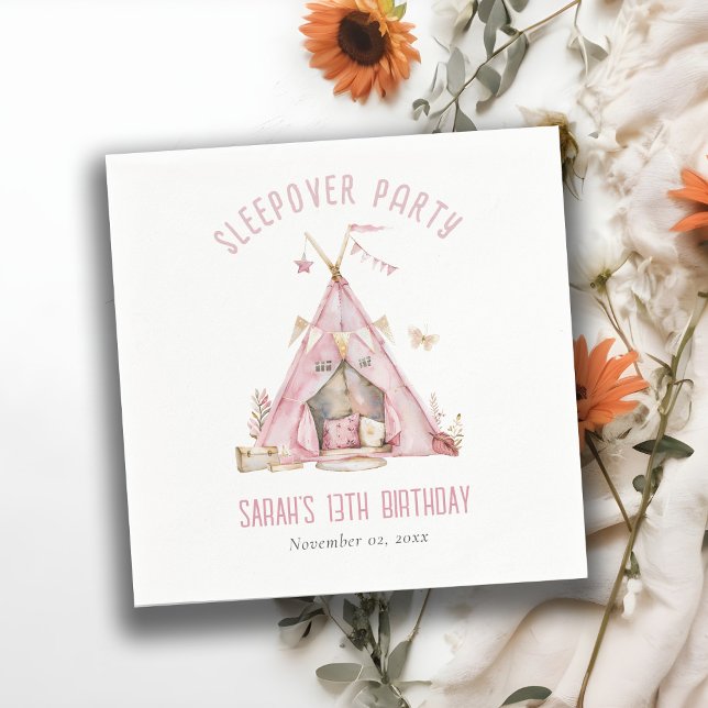 Serviette En Papier Pink Girls Tent Slepover Stwood Anniversaire Fête (Créateur téléchargé)