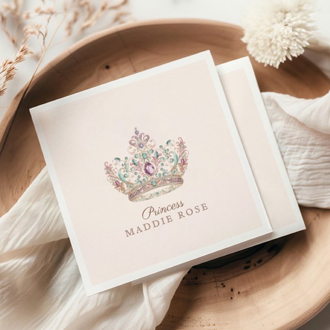 Serviette En Papier Pink Gold Princess Crown Fairytale Anniversaire (Créateur téléchargé)