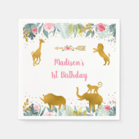 Pink Gold Safari Animal Green Anniversaire
