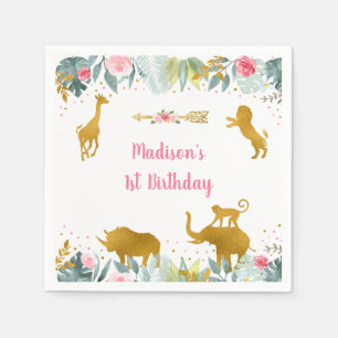 Serviette En Papier Pink Gold Safari Animal Green Anniversaire
